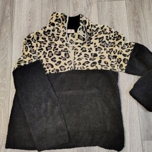 Leopard Print and Black Fleece Pullover